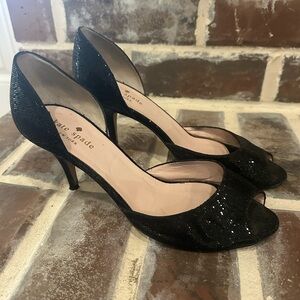 Kate Spade Glitter Black Sparkle Heels size 7.5